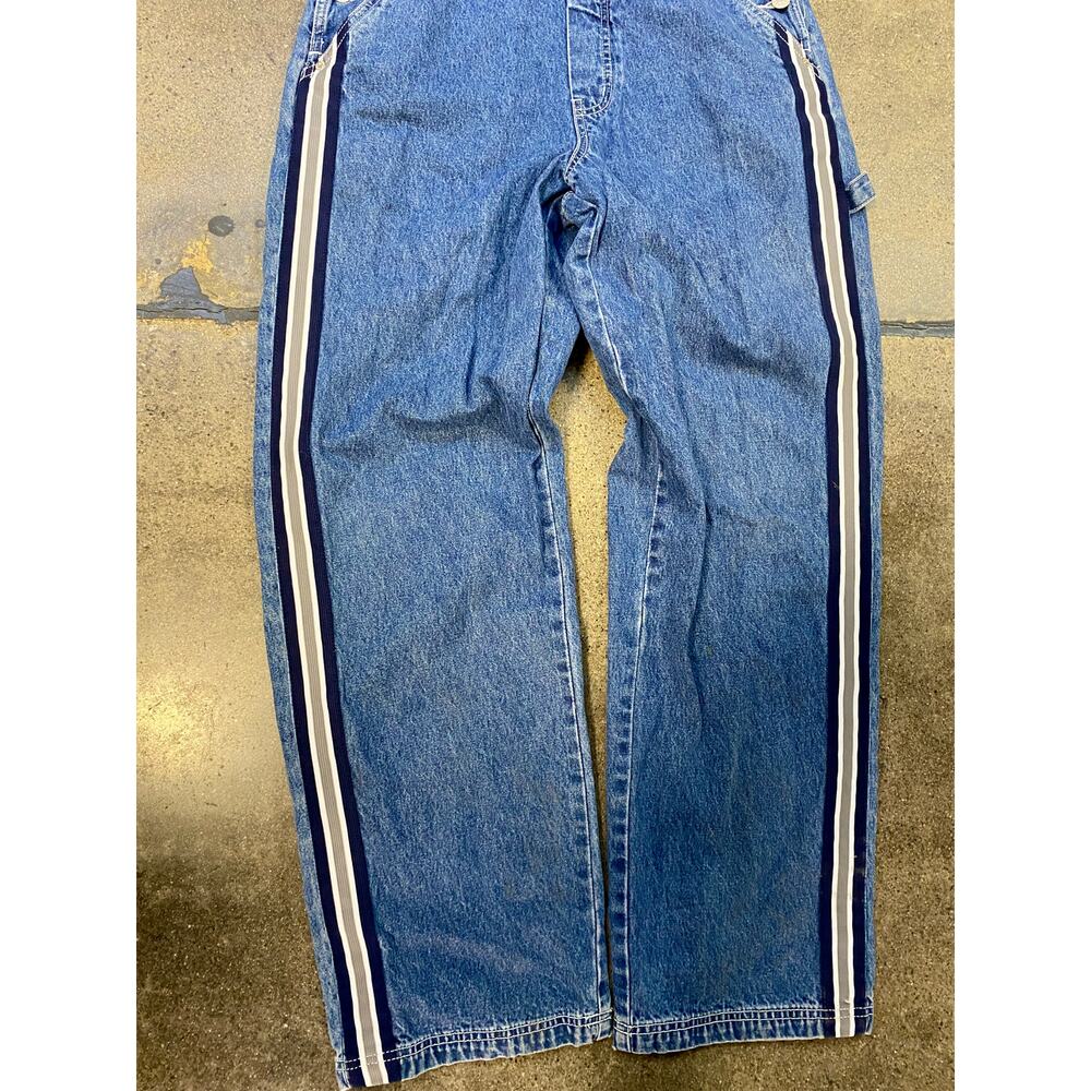 Vintage Revolt Denim Overalls Womens M Wide Leg Stripe Carpenter - Picture 6 of 7